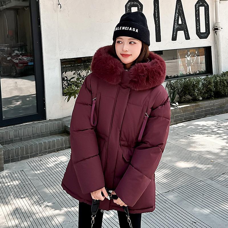 New medium and long cotton-padded clothes women's clothing waist down cotton clothes big fur collar jacket women