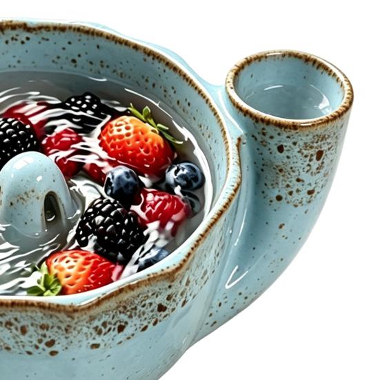 Multifunctional Kitchen Basin Ceramic Berry Bowl with Strainer Holes, Self-Spinning Vortex Design, Fruit Washing Rinse for Berries Vegetables Colander