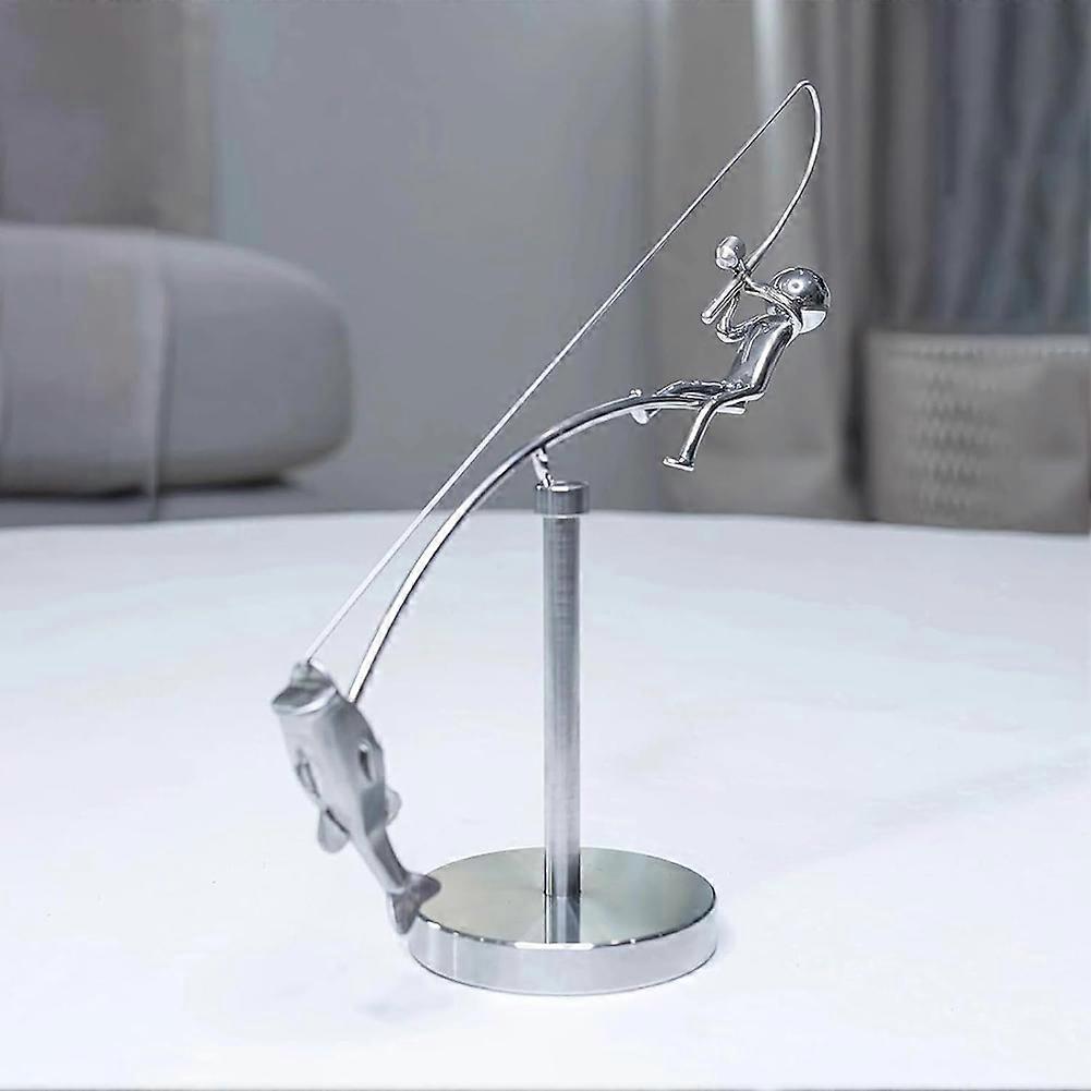 Kinetische Fischer-Balance-Skulptur - Schreibtisch-Dekoration für Zuhause und Büro, Stressabbau-Geschenk für Männer, für Angler und Angelfreunde