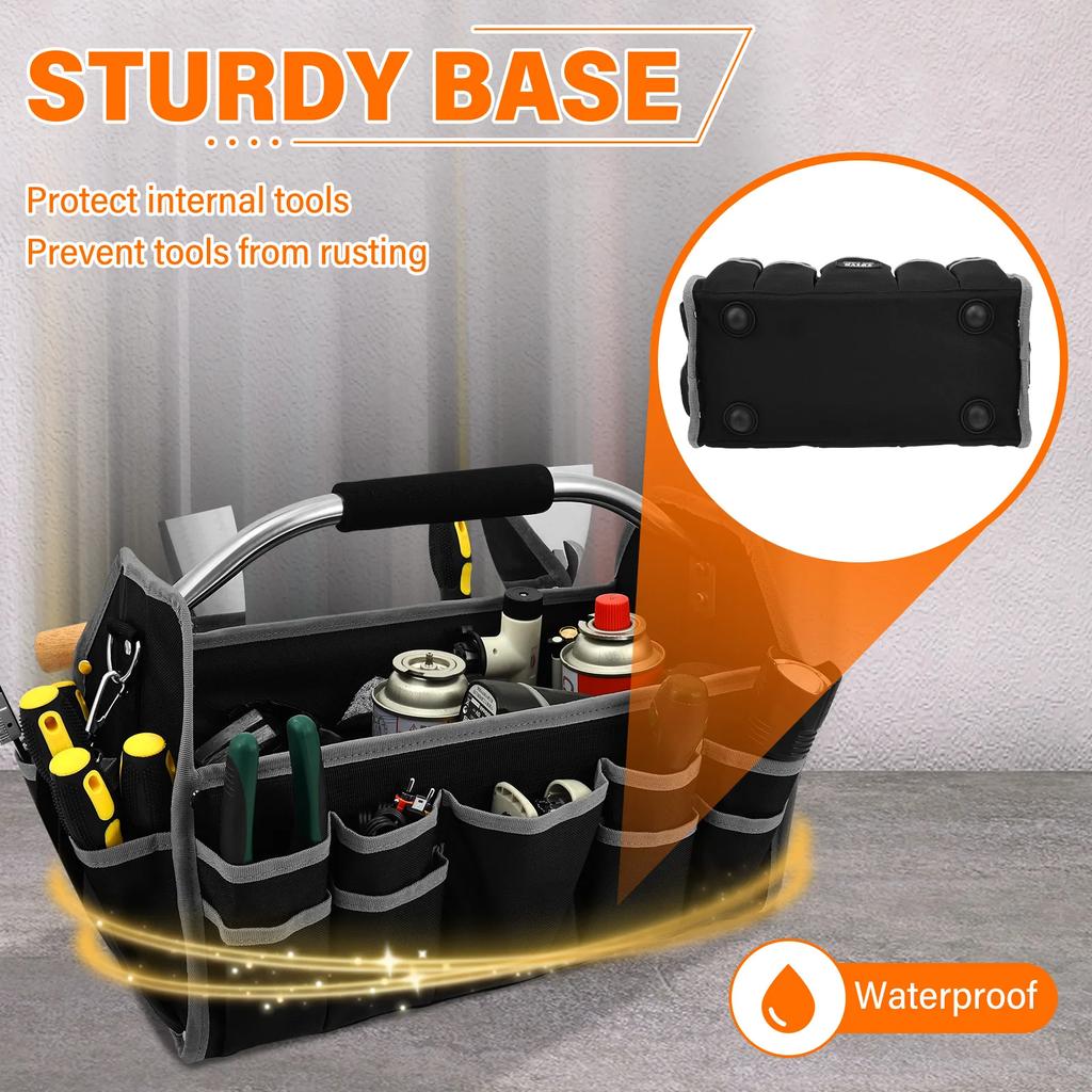 Electrician Open Tote Bag Oxford Waterproof Tool Tote Bag with Handle and Adjustable Shoulder Strap Portable Plumbers Tool Bag