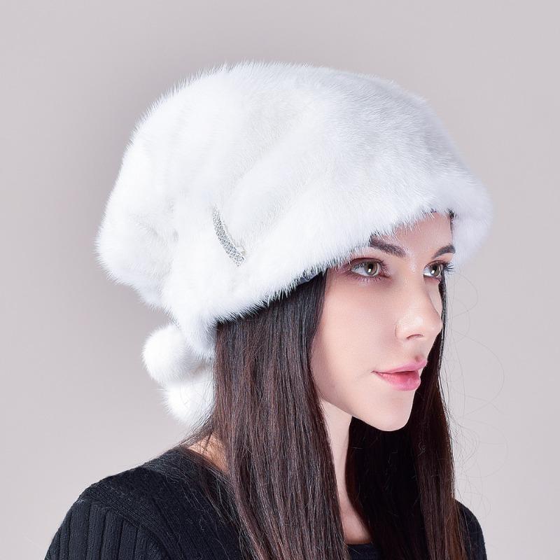 Mink hat female whole mink ear protector Christmas hat casual thickened warm fur Great Wall stacking hat winter