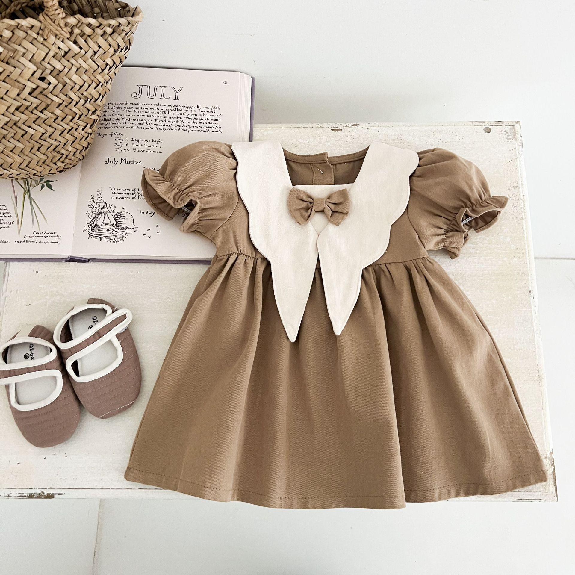 

Ретро летнее платье для малышек с воротником Питер Пэн и короткими рукавами 100 cm хаки