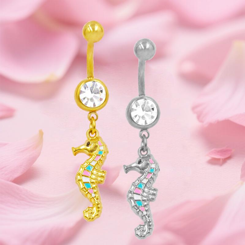 Gaibei Edelstahl Seepferdchen Bauchnabelpiercing mit buntem Diamanten - Modischer Piercing Schmuck
