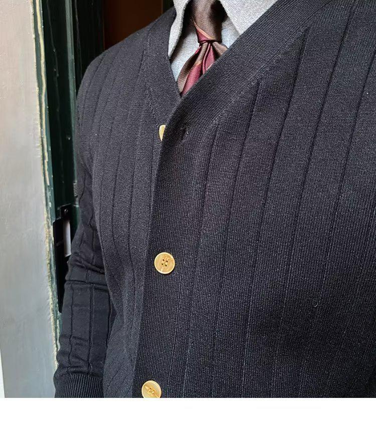 Koreański Męski Sweter Kardigan Slim Fit - Dzianina Jesień/Zima