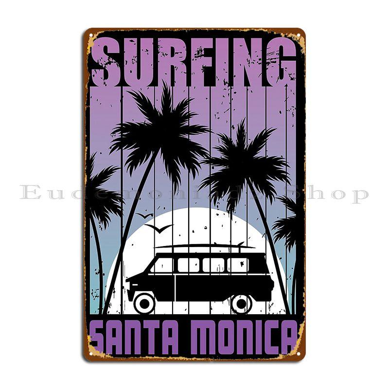 

Пляж Санта-Моника Калифорния Солнце и Серфинг Металлическая Табличка Пещера Дом Клуб Дизайн Клуб Жестяная Табличка Постер 20x30cm