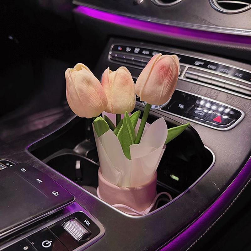 Kreativní dekorace interiéru auta Roztomilé řemeslné ozdoby Kytice tulipánů do auta Dekorativní potřeby Dekorace středové konzoly auta Dárky