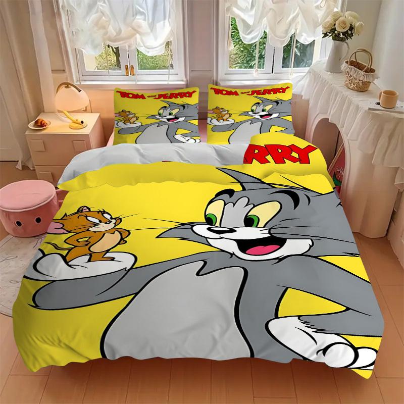 3pcs Tom, Jerry Duvet Cover Set, 1 Duvet Cover + 2 Pillowcases (No Insert), High-Definition Print for All Seasons,Durable Yy251103002