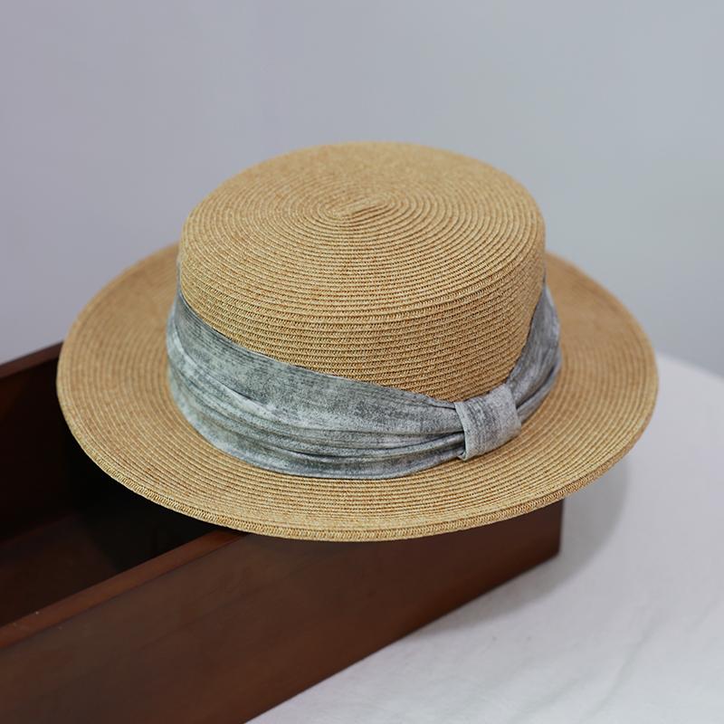 

Соломенная шляпа-федора с черной лентой, женская летняя шляпа от солнца для путешествий, универсальная шляпа, шляпа от солнца, приморская женщина Adult (56-58cm)