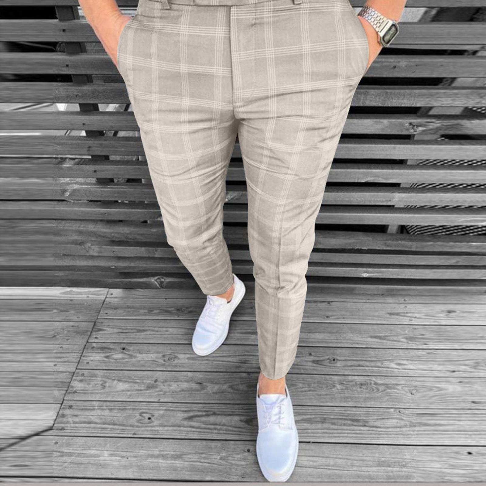 

Men s Fashionable Stretch Trousers, Slim-fitting Plaid Trousers, Business Suit Trousers, Casual Golf Trousers XL