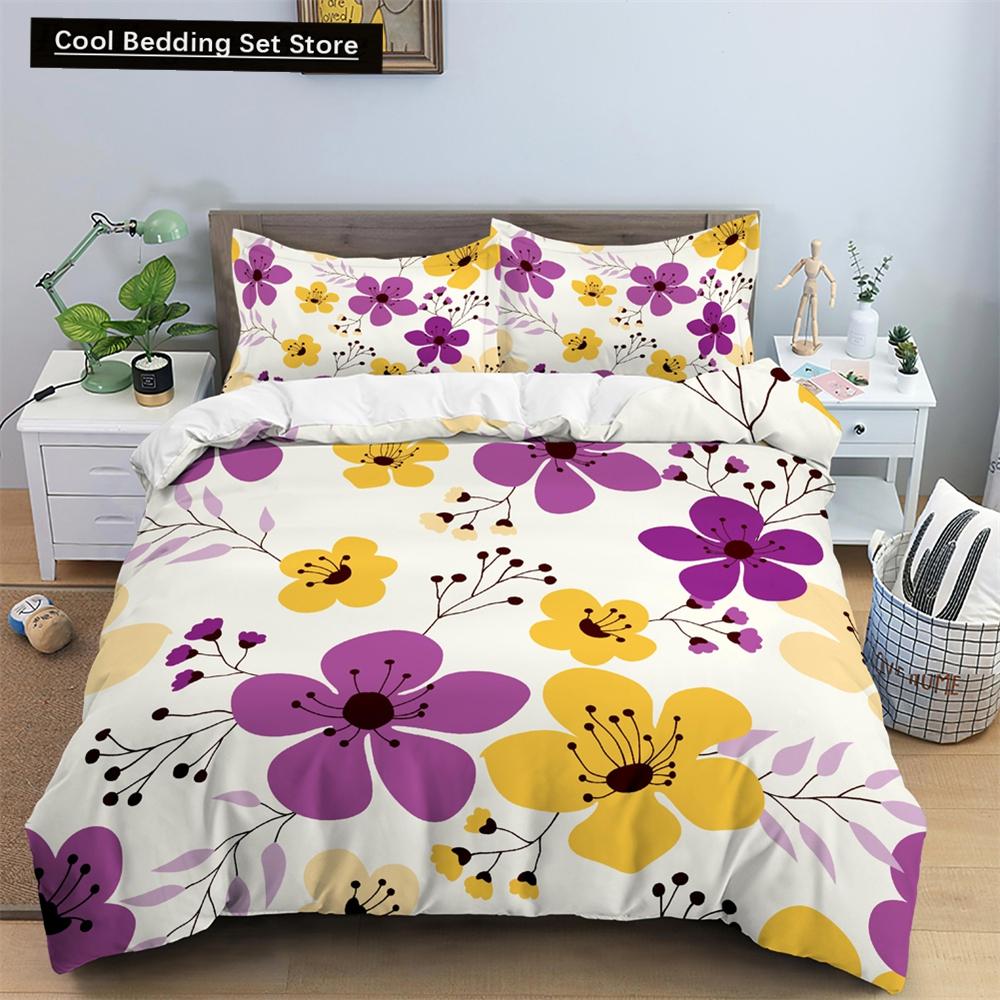 Watercolor Flowers King Queen Duvet Cover Colorful Blooming Floral Bedding Set for Teen Adult Plant 2/3pcs Polyester Quilt Cover