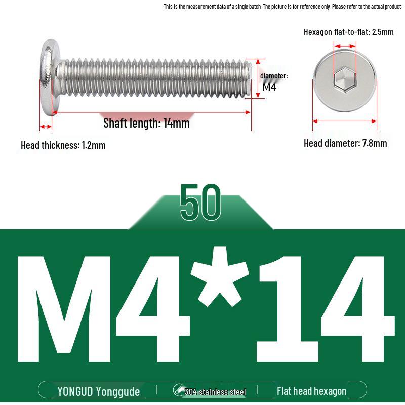 304 Stainless Steel Ultra-Thin Flat Head Hex Socket Bolt, M2-M12