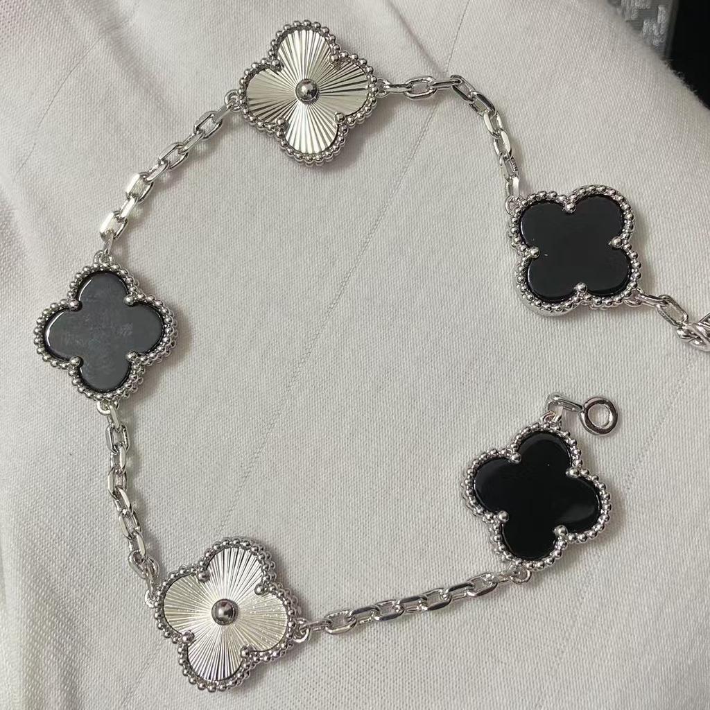 Nouă Versiune Brățară Trifoi cu Patru Foi Cinci Flori Agat Roșu Natural Sidef Alb Brățară Dama Brățară Laser