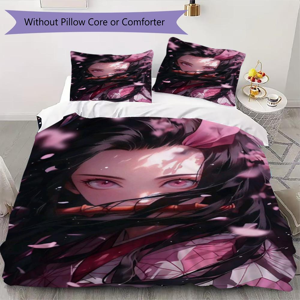 

Nezuko Kamado Pattern Bedding uilt Set uilt Cover Pillowcase Home Decoration Birthday Gift (1 * duvet cover + 2 * pillowcase without core)97 135x200cm