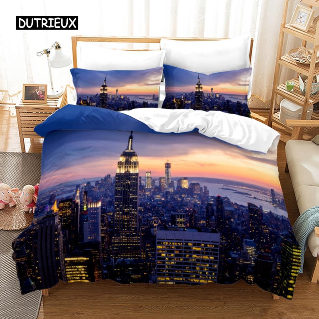 

Комплект постільної білизни з нічним видом на місто Нью-Йорк Queen King Size Підодіяльник/Підковдра Наволочка М’який домашній текстиль Постільна білизна EU single(135x200cm)