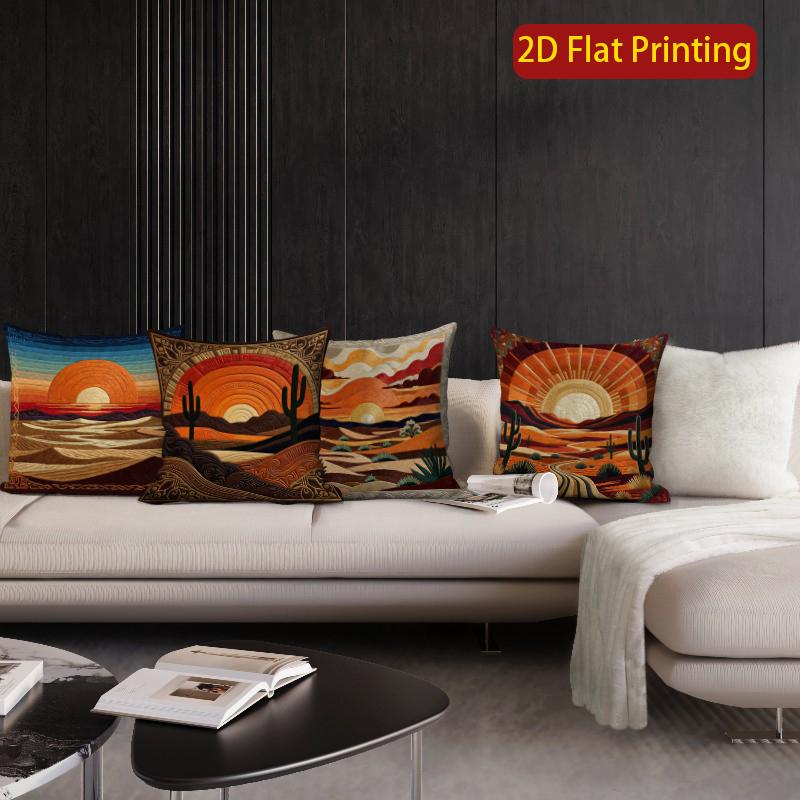 2D Bohemian Desert Sunset Throw Pillow Covers Pattern Cushion Cover Suitable For Sofa Bedroom Car Pillow Cover