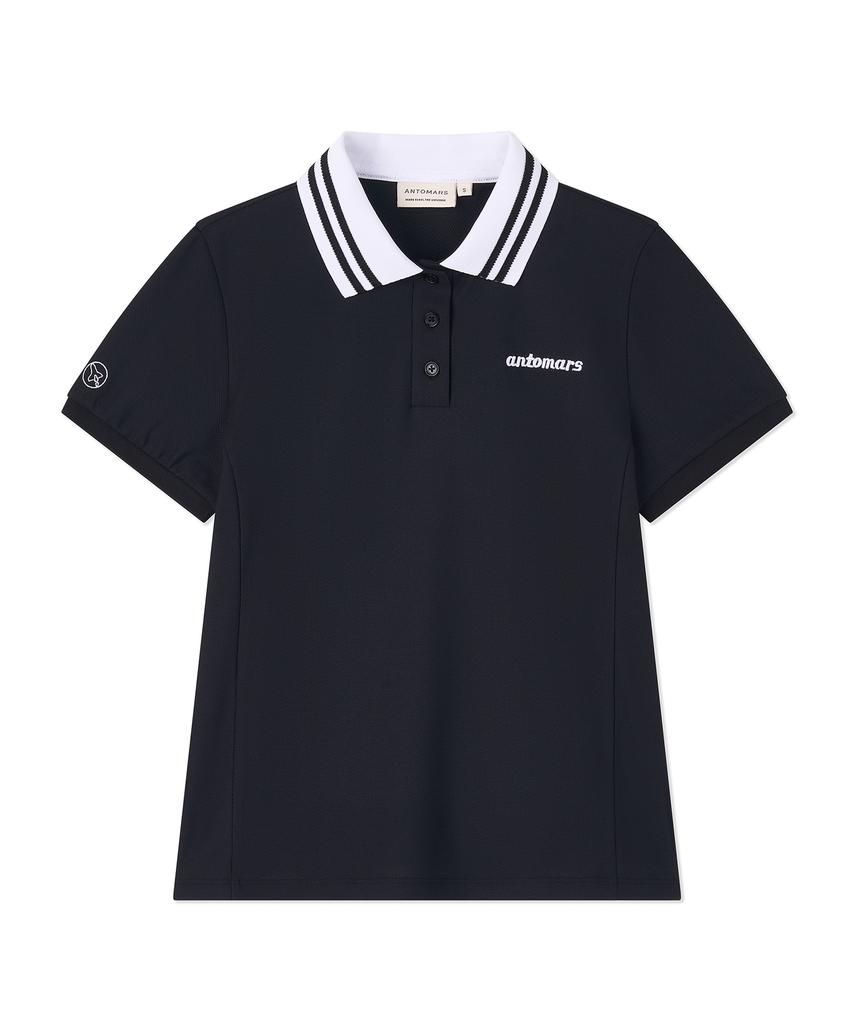 Antomas Collar Contrast Polo Shirt Women'S - Black