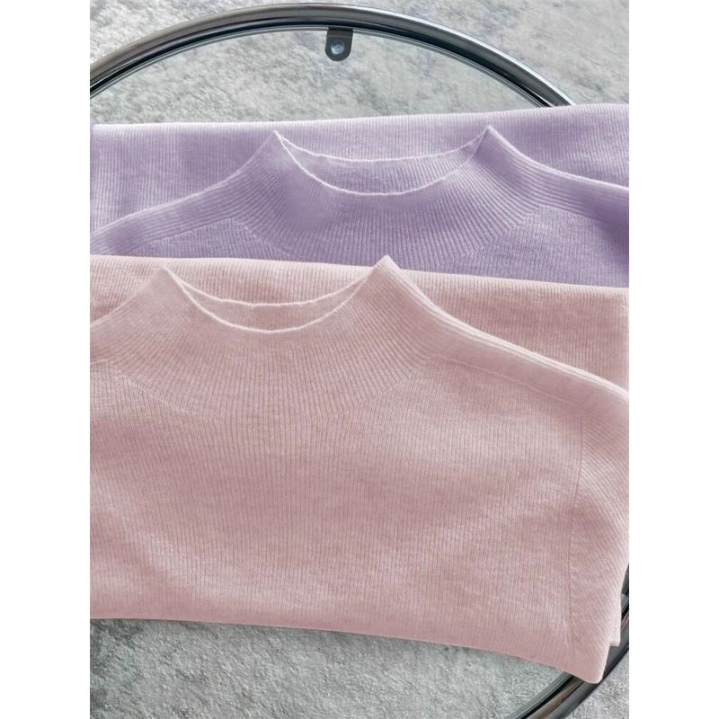 Soft and Gentle Knitted Sweater for Women, Mid-Neck Pullover, Thin Base Layer for Spring and Autumn, Half-High Collar, Age-Reducing Top