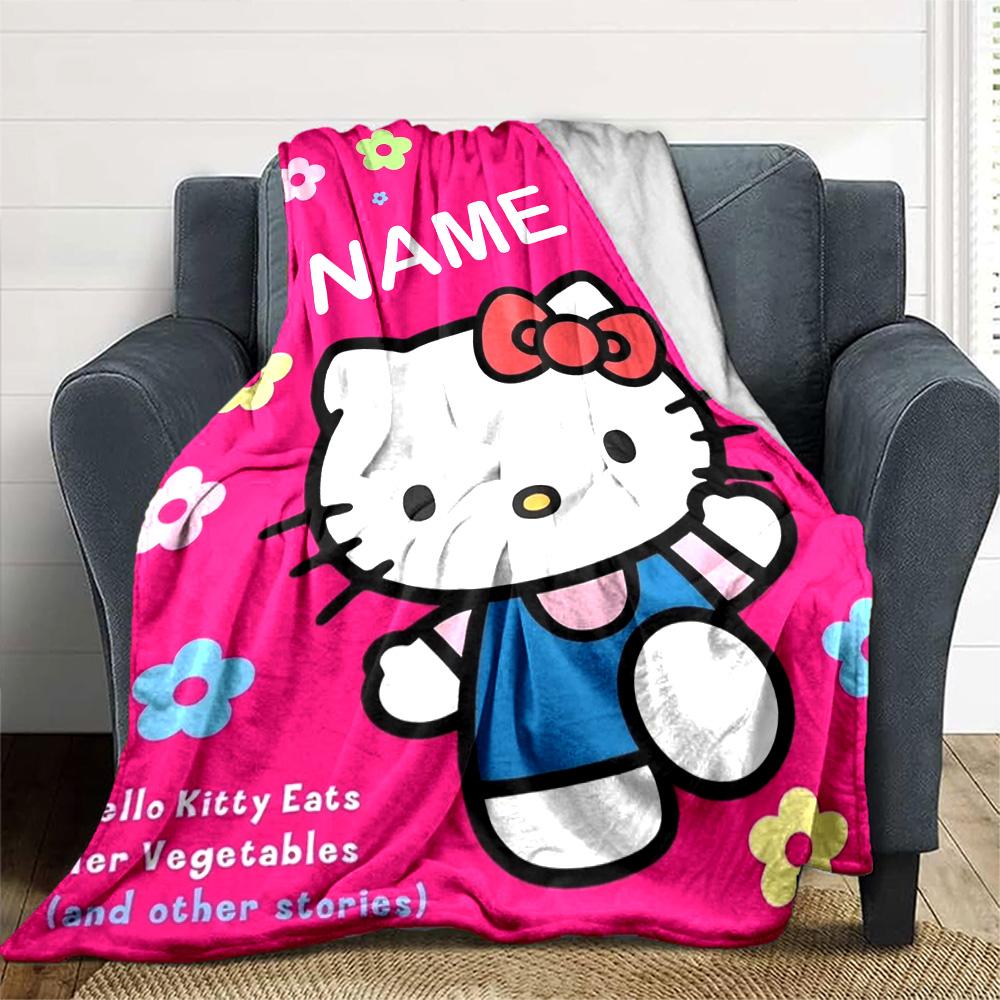 Customizable HelloKitty1 Throw Blanket – Personalized Name, All-Season Cozy Snug Blanket, Machine Washable, Personalized Blanket