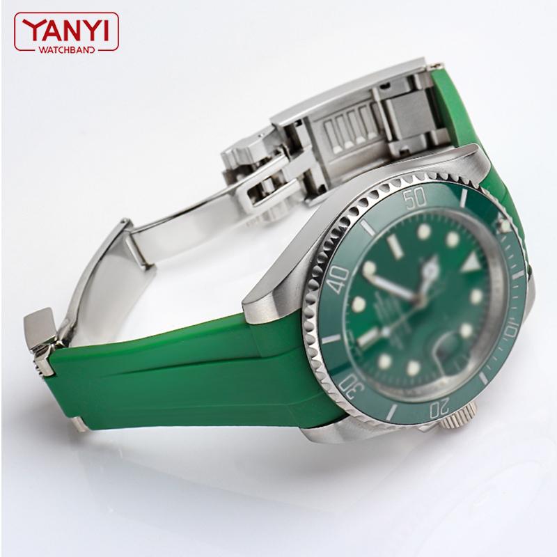 Gummiarmband mit gebogenem Ende für Rolex-Uhren, 20 mm, Silikonarmband, verhindert Staub, Herrenarmband, wasserdicht