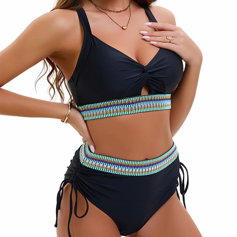 High Waist Drawstring Webbing Sexy Bikini Set Comfortable Elegant Two Piece