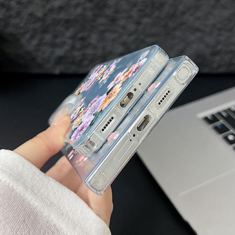 Motif Floral Pailleté Étui Arrière Slim Rigide en PC Pour Samsung S25 Ultra S24 FE S23 A36 A56 A16 A55 Plume Étincelant Antichoc Bord Souple TPU Coque de Téléphone