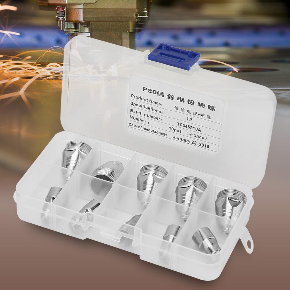 P80 Electrode Nozzle Plasma Consumable Cutter Torch Electrode Tip Set 5pc (5pcs Silk Electrode)