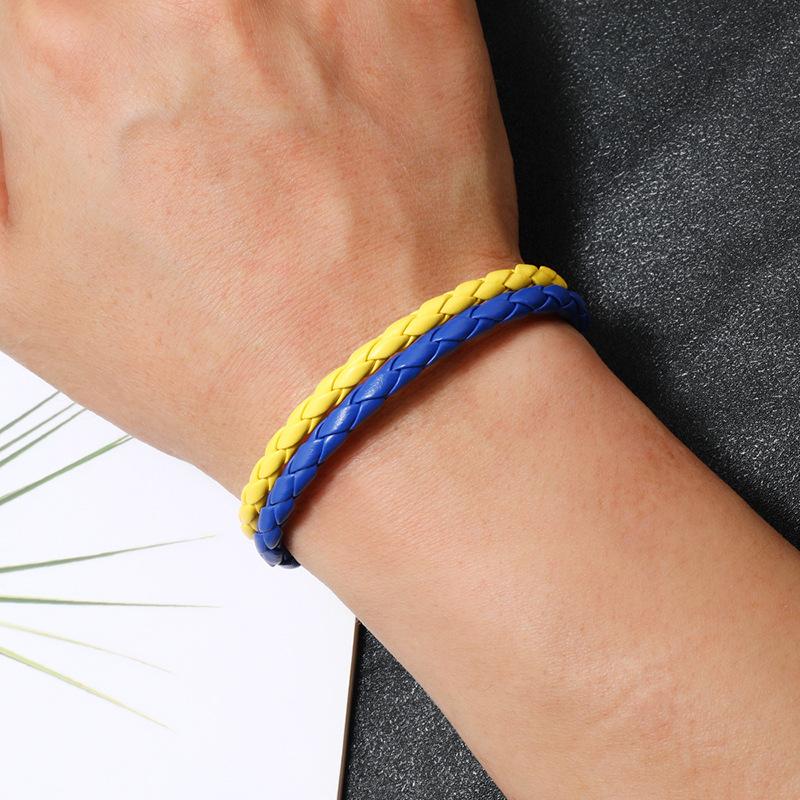 Šperky Creative Blue Yellow Colorblock Náramek Náramek s ukrajinskou vlajkou Jednoduchý tkaný kožený náramek