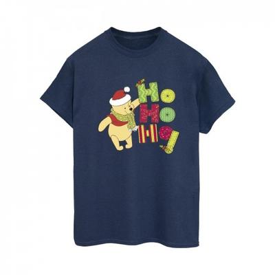 Womens/Ladies Winnie The Pooh Ho Ho Ho Scarf Cotton Boyfriend T-Shirt