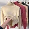 Autumn Winter Long Sleeve Velvet Knitted Sweater Women Solid Slim Warm Plush Turtleneck Sweaters Casual Elegant Long Sleeve Base Jumpers Women 30750