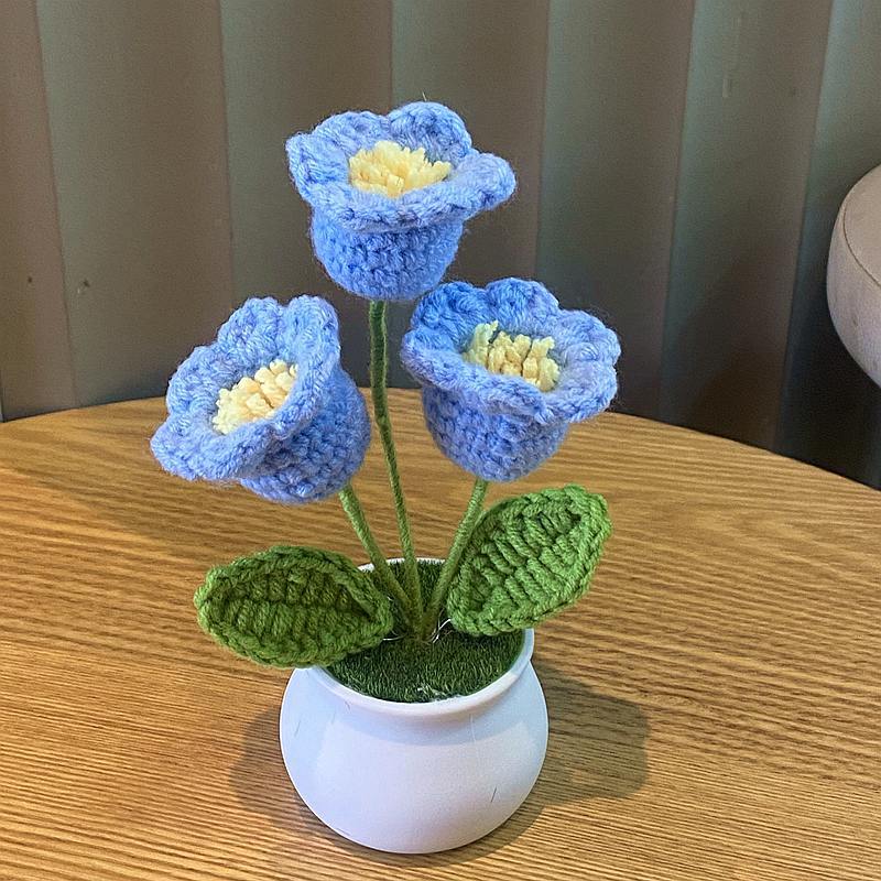 DIY Håndvevd Mini Potteblomst Rose Kontor Skrivebord Prydplanter Ulltråd Ferdig Produkt Hjemmedekorasjon