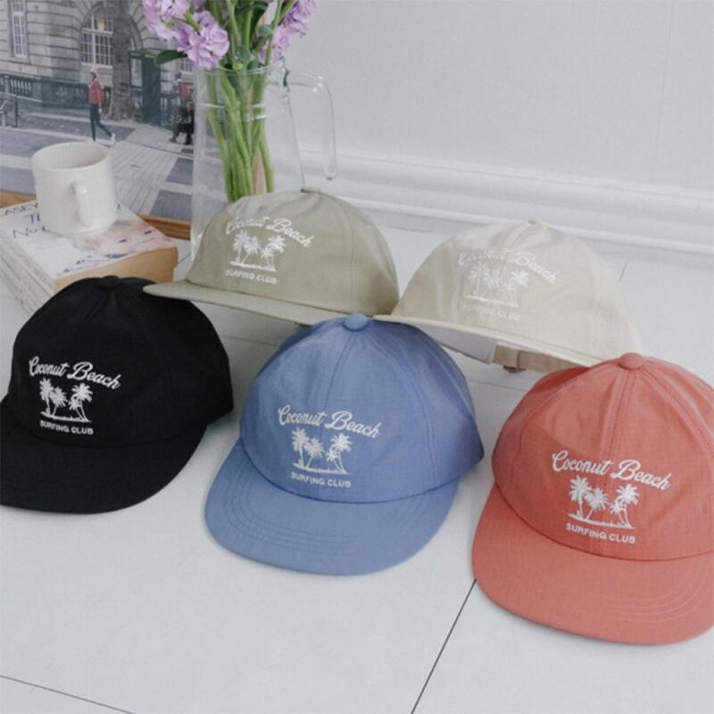 Women s and Men s Summer Vacation Hat Palm Tree Lettering Ball Cap black