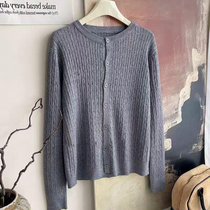 Women's thin Knit Cardigan Spring and Summer Solid Color Round Neck Knit Cardigan