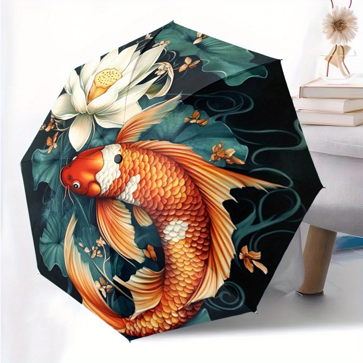 

Koi Fish for Lotus Pattern Print 1pc Automatic Folding Umbrella, Portable & Foldable Design with 8 Ribs, Casual Outdoor Access Iron&8K