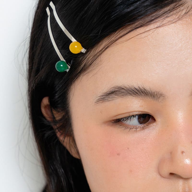 geegee [2set] gemstone ball hair pin - 4color