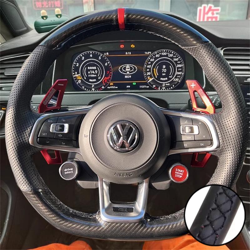 

Чохол на кермо автомобіля зі шкіри під карбон Для Volkswagen VW Golf 7 GTI Golf R MK7 VW Polo GTI Scirocco 2015 2016 Салон Black Thread