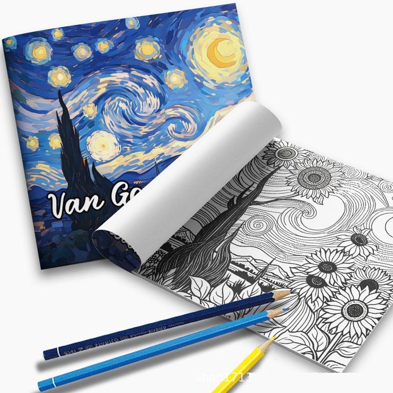 Van Gogh Style Coloring Book for Adults and Teens Stress Relief Creative Fun Activity Book Gift