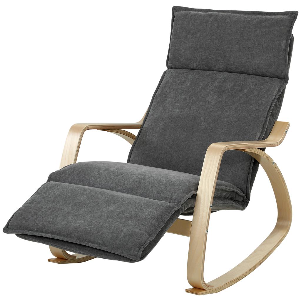 Rocking Chair with 5-Way Adjustable Footrest, Dark Gray