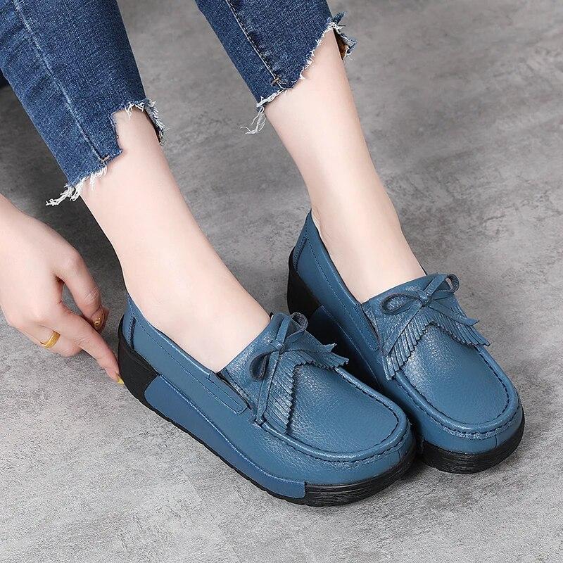 Женские мокасины на толстой подошве на платформе без застежек Повседневные элегантные — фото 14