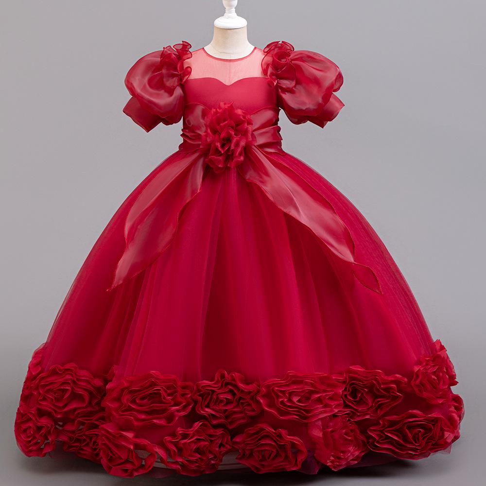 Girls' Princess Dress - European & American Floral Birthday Gown, High-End Host and Piano Performance Costume