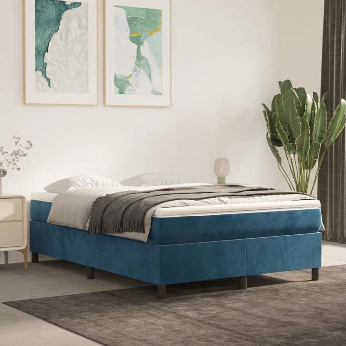 Cadre de lit avec matelas - Maison Exclusive - Velours bleu foncé - 140x200cm - Relaxation maximale