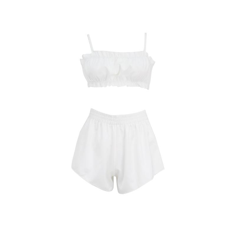 Sexy Silk Ruffle Camisole Pajama Set - Women's Two-Piece Nightwear
