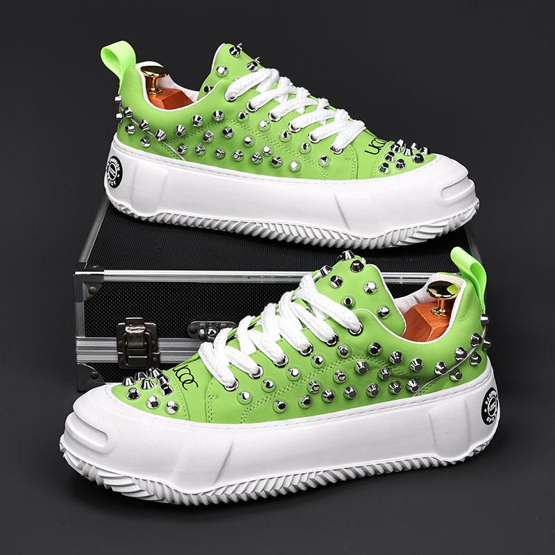 Luxury Designer Men's Punk Rivet Thick Bottom Lace Up Shoes Causal Flats Moccasins Male Rock Hip-hop Walking Sneakers