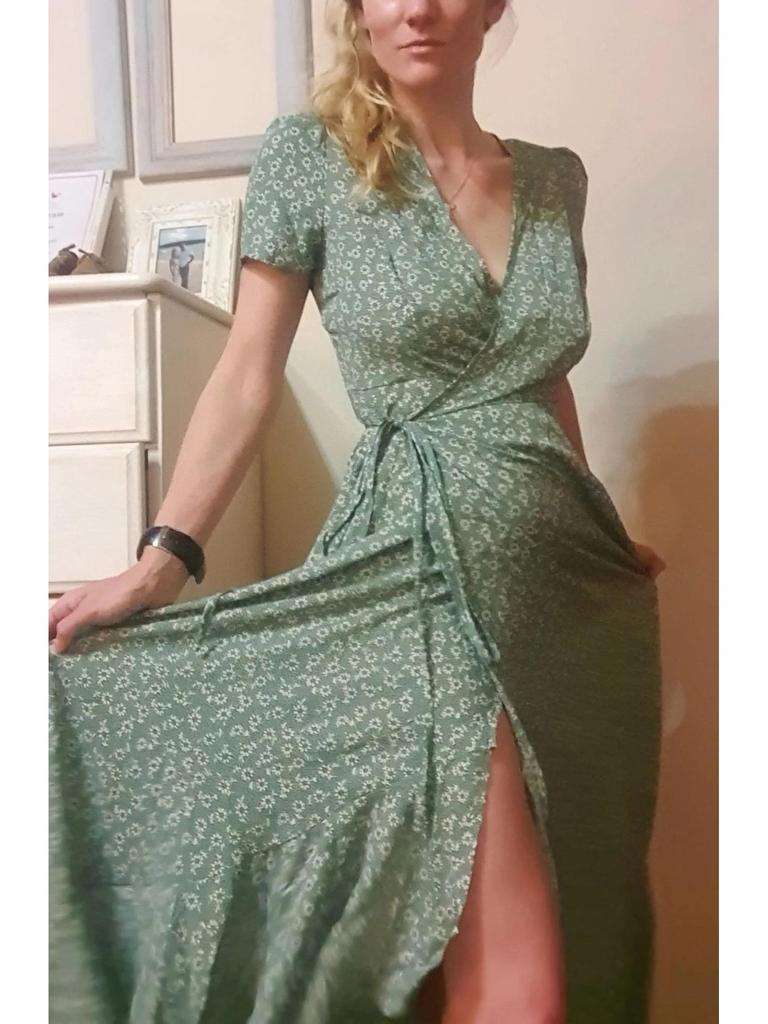 Bohemska sukienka kardiganowa z dekoltem w serek, wiązana, z krótkim rękawem