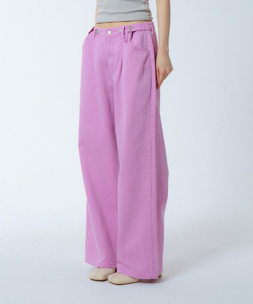 UNKNOWN PLANET Custom One-Pleat Wide Pigment Pants Pink