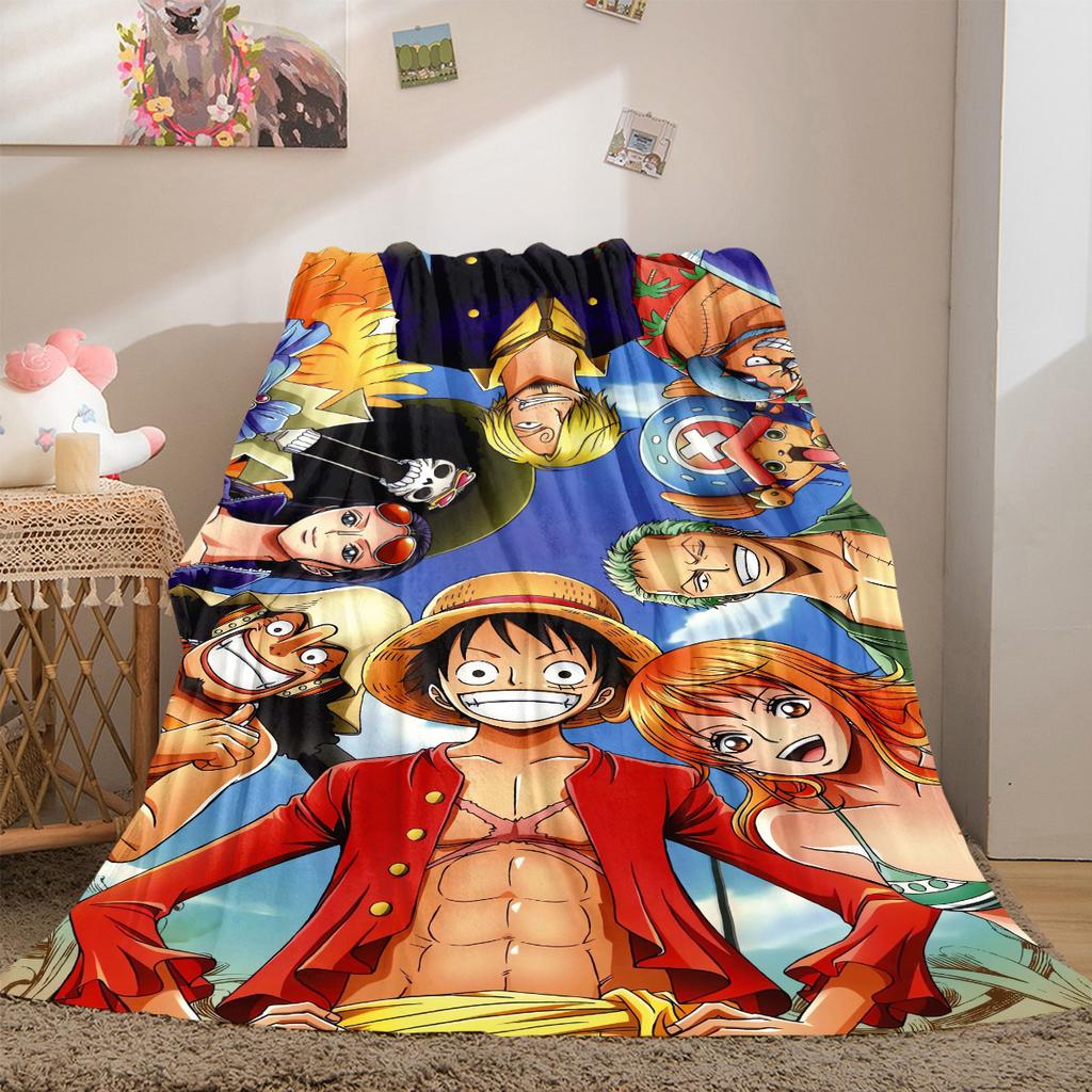 One Piece Anime Puzzle Print Blanket Warm Comfortable Flannel Cover For Bedrooms, Sofas, Beds, Chairs LXR147