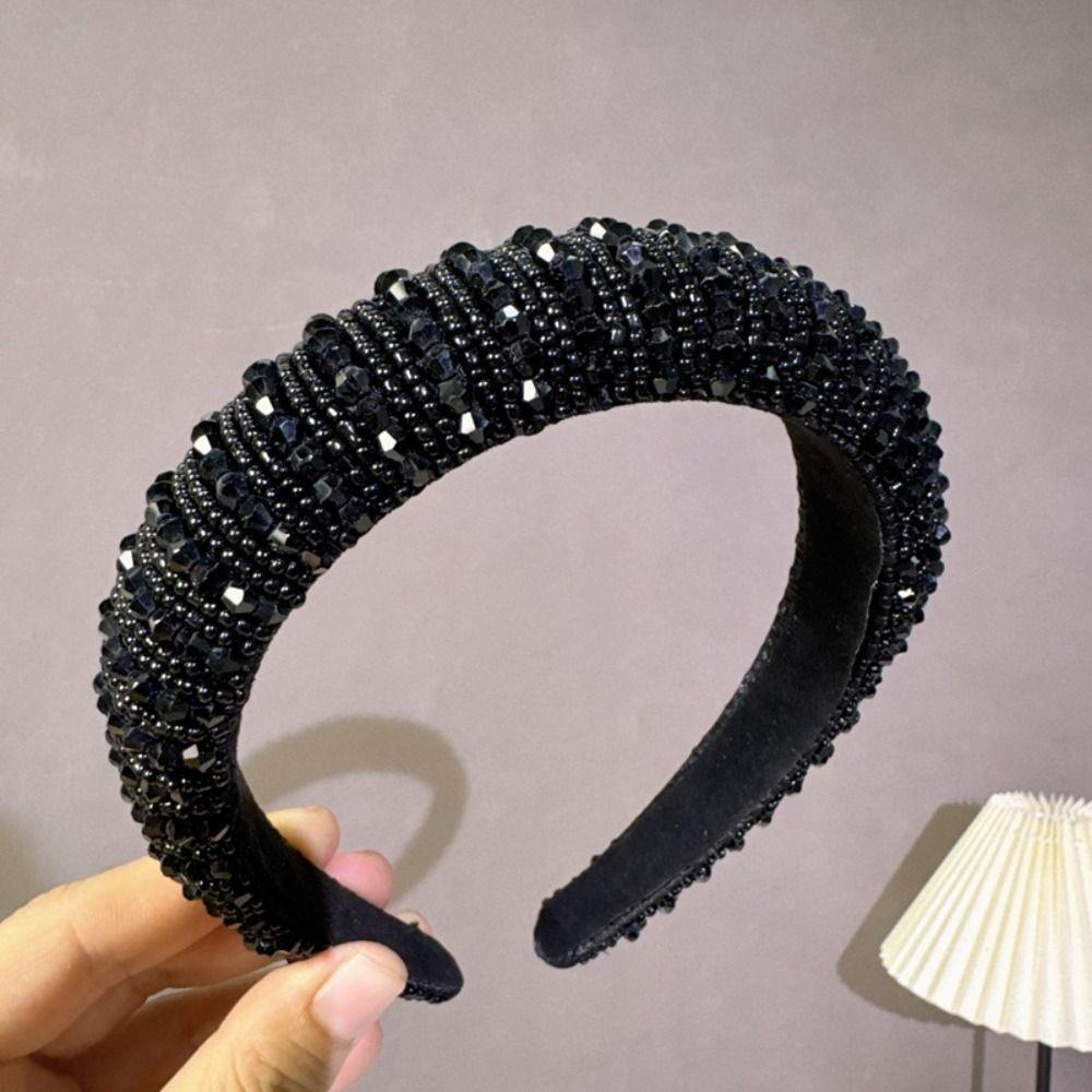 Baroque Sponge Hairband Beads Rhinestone Hair Hoop Fashion Vintage Hair Accessories Party