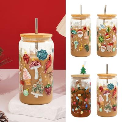 Bicchiere Festivo Cambia Colore Lattina di Birra di Natale con Spazzolino e Cannuccia a Tema Vacanze