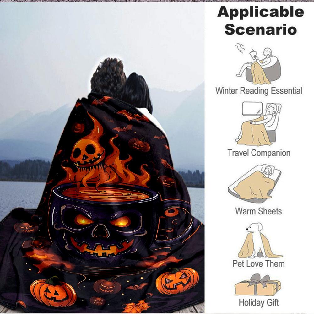 1pc Halloween Coffee Blanket, Lightweight Flannel Throw Blanket for Sofa, Bed, Travel, Camping, Living Room, Office, Couch089