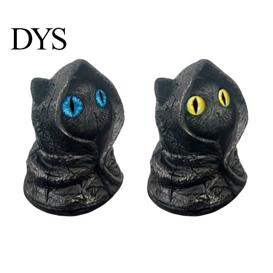 Fantasy Creature Figurine Mysterious Hooded Black Cat Resin Figurine, Gothic Wizard Statue with Big Eyes, Witch Themed Decoration Mini Desktop