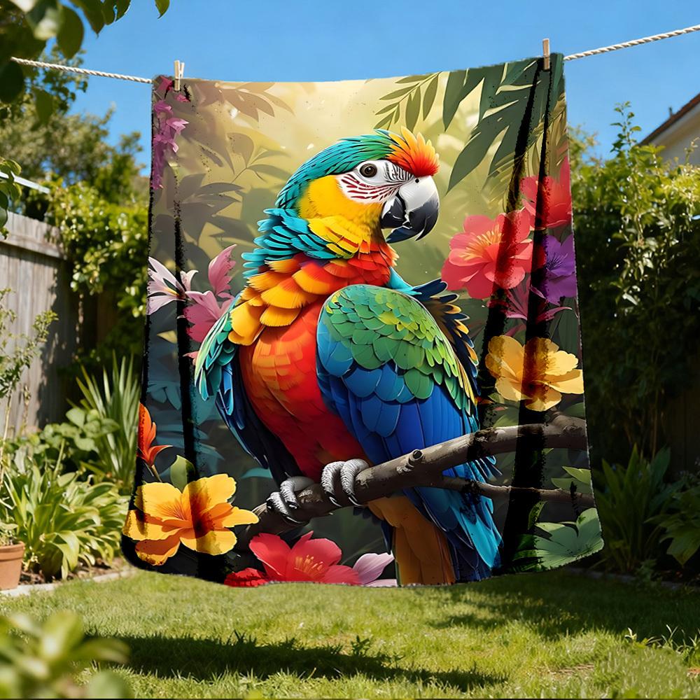 1pc Parrot, Tropical Flowers Print Outdoor Blanket, Lightweight Polyester, 80x120cm